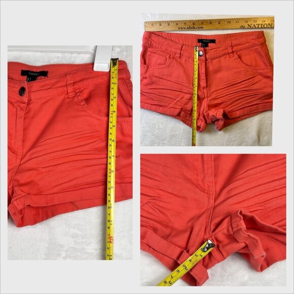 Forever 21 Womens Y2K Stretchy Mini Shorts Coral Sz S Denim Streetwear - Picture 5 of 7